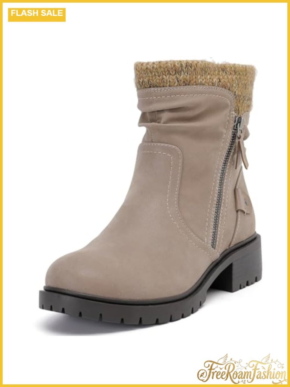 Women's Wide Width Ankle Boots Low Heel Side Zipper Slouchy Mid Calf Booties